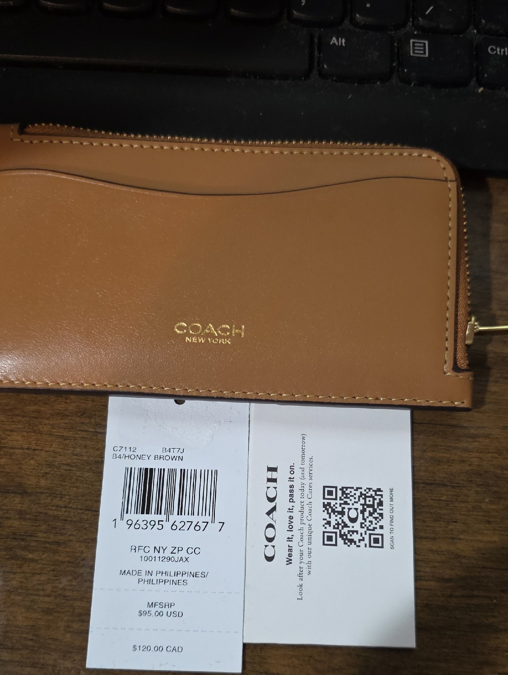 Coach Honey BrownLeather Card Case with Gold Logo
